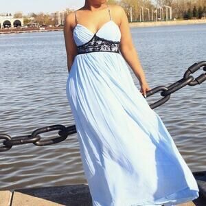 Pearl Georgina Chapman Lace Detail Spagetti Strap Maxi Dress Size 10 NWT Blue